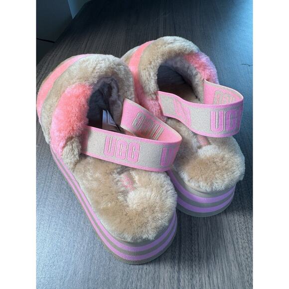 UGG Disco Stripe Slide Chestnut/Pink Rose Slipper Women's US size 8 NEW - Picture 3 of 7